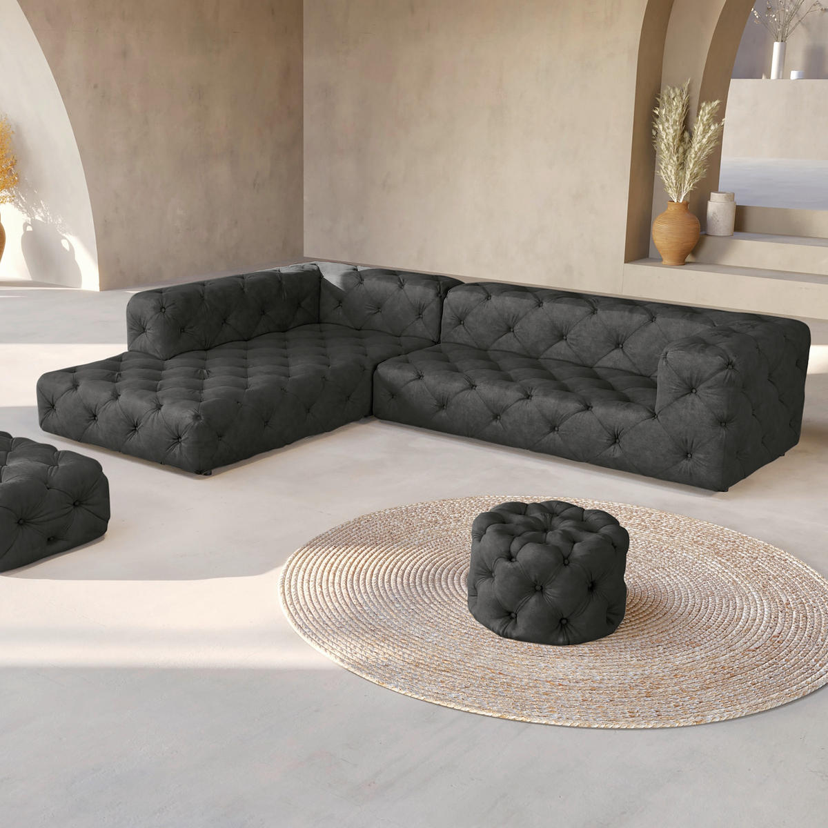ECKSOFA Fresco in Mikrofaser Anthrazit  228/325 cm  - Anthrazit/Schwarz, Design, Kunststoff/Textil (228/325cm) - P & B