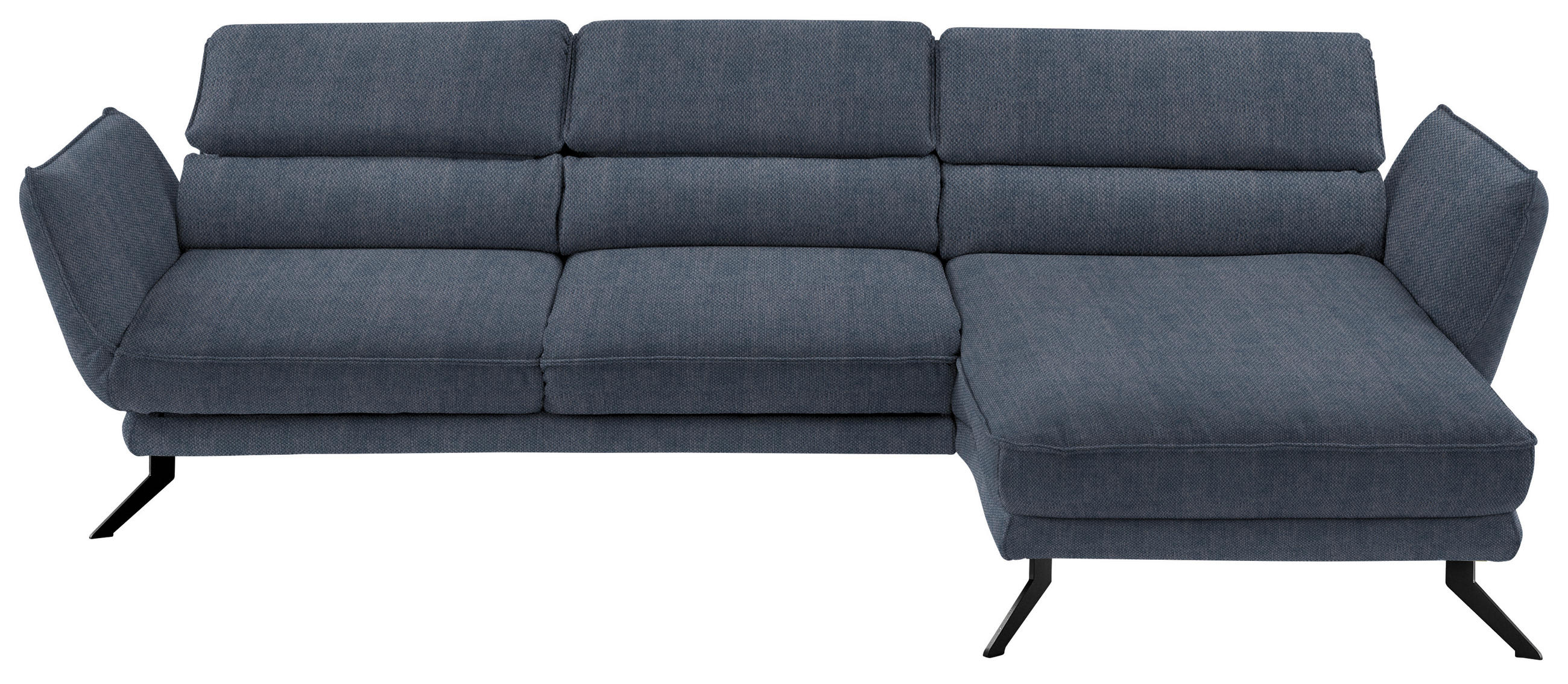ECKSOFA in Velours Blau  - Blau/Schwarz, Design, Textil/Metall (283/153cm) - Valdera