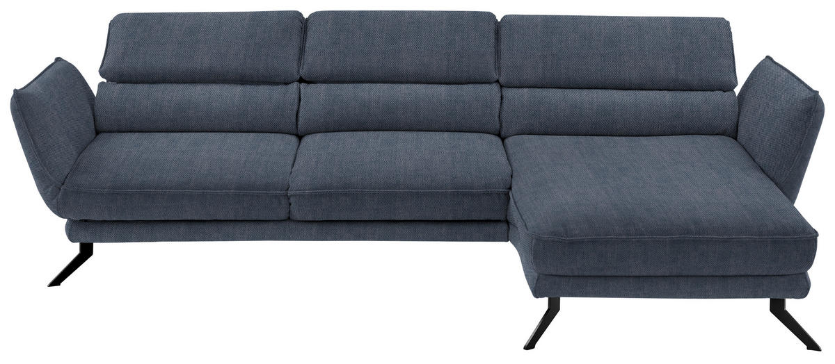 ECKSOFA in Velours Blau  - Blau/Schwarz, Design, Textil/Metall (283/153cm) - Valdera
