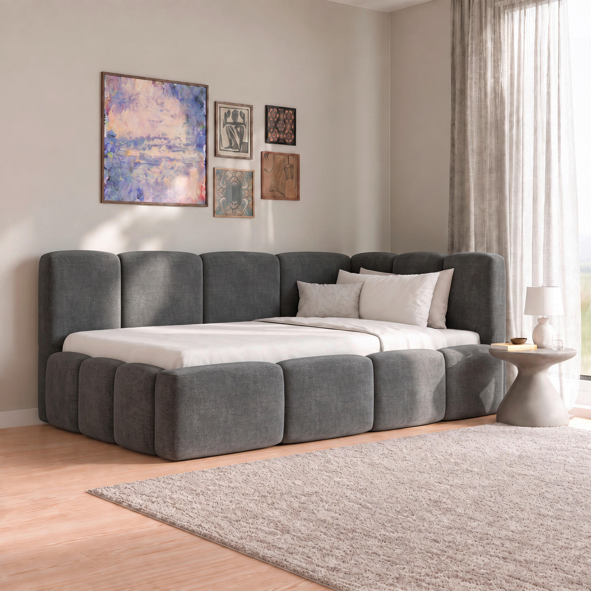 POLSTERBETT 140/200 cm,  in Anthrazit, Lattenrost, Bettkasten,  - Anthrazit/Schwarz, Design, Holz/Textil (140/200cm) - Chameo