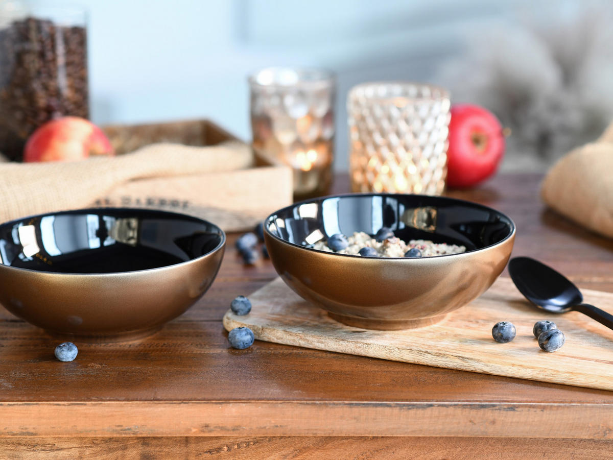 SET MED FRUKOSTSKÅLAR Golden Days schwarz 16 cm  - svart/guldfärgad, Basics, keramik (16cm) - Creatable