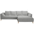 ECKSOFA Grau Flachgewebe  inkl. Rückenkissen, Rücken echt  - Buchefarben/Grau, KONVENTIONELL, Holz/Textil (306/202cm) - Carryhome