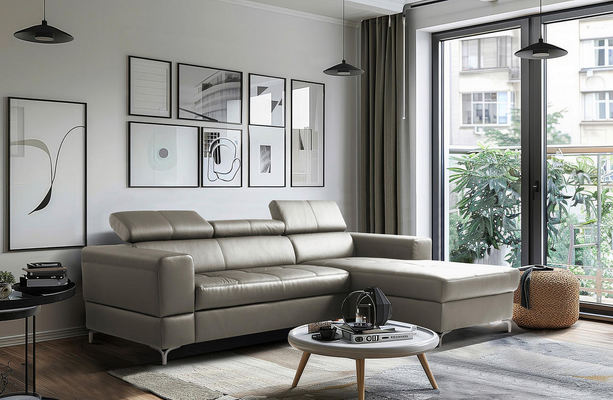 ECKSOFA  in Lederlook Echtleder Schlammfarben  - Schlammfarben/Schwarz, Design, Leder/Textil (247/173cm) - Livetastic