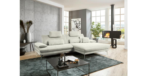 ECKSOFA in Velours Ecru 284/184 cm - Ecru/Schwarz, Design, Textil/Metall (284/184cm) - Dieter Knoll
