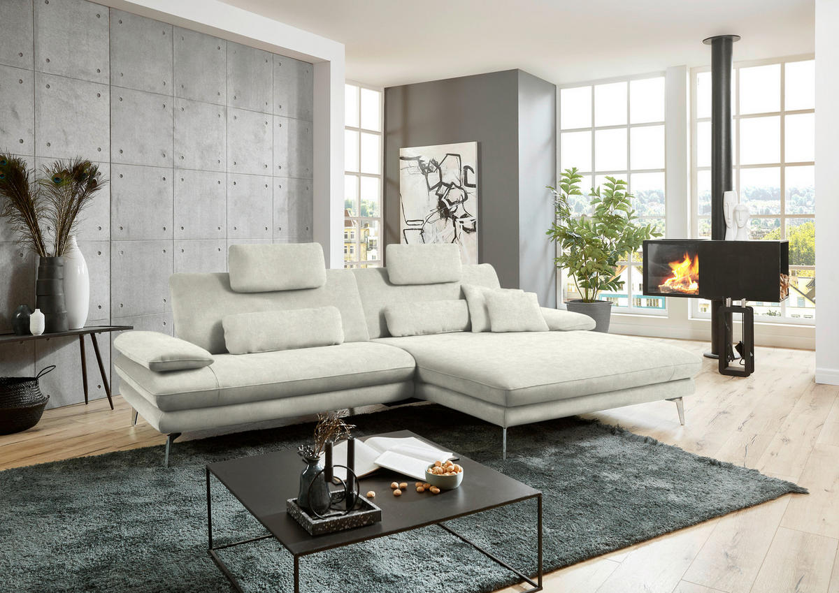 ECKSOFA in Velours Ecru  - Ecru/Schwarz, Design, Textil/Metall (284/184cm) - Dieter Knoll
