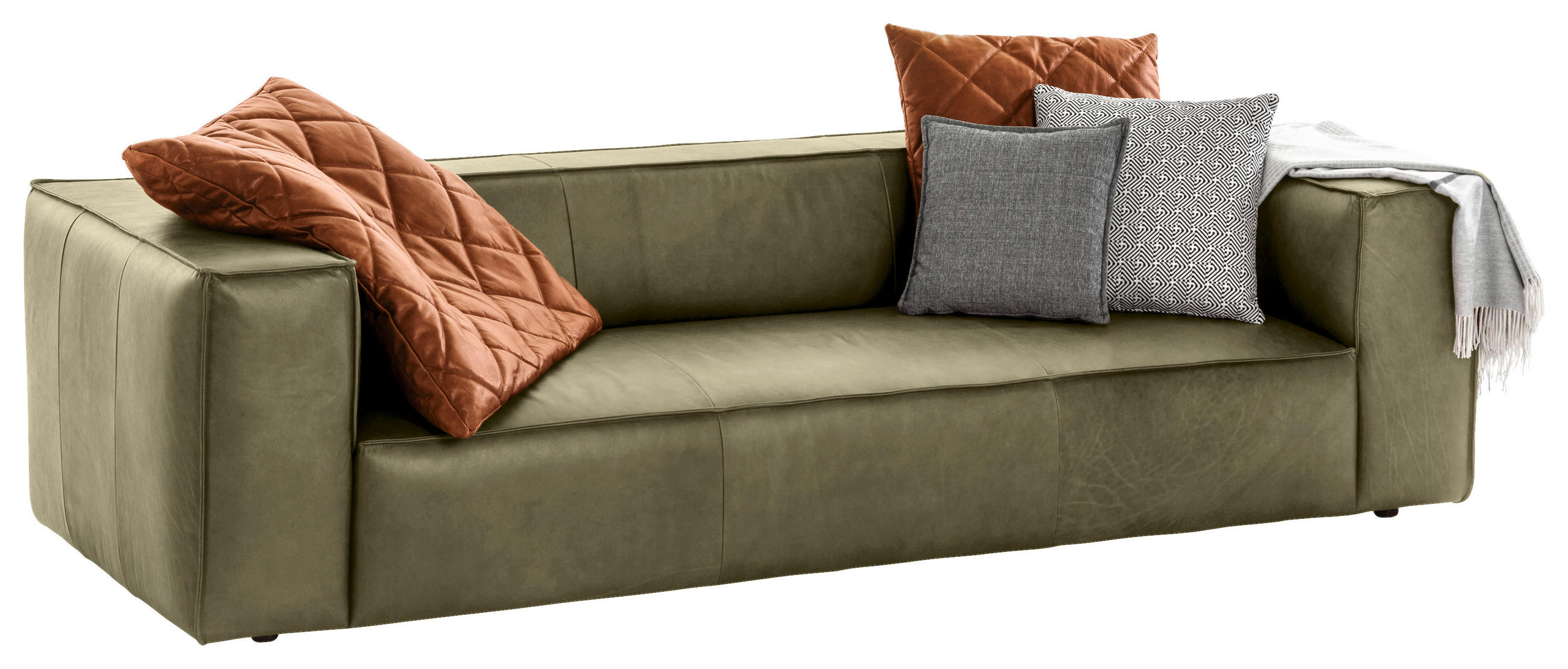3-SITZER-SOFA around the block Echtleder Grün  - Schwarz/Grün, MODERN, Leder/Kunststoff (260/66/104cm) - Chilliano