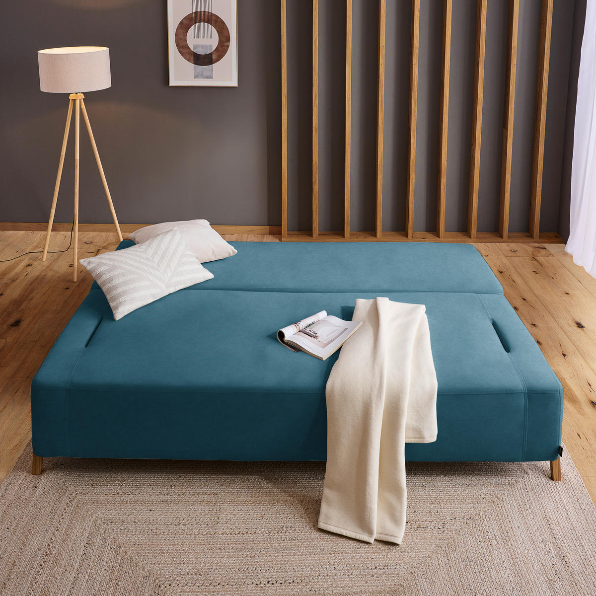 SCHLAFSOFA in Holz, Textil Blau  - Blau/Naturfarben, Design, Holz/Textil (211/88/102cm) - Niels Andersson
