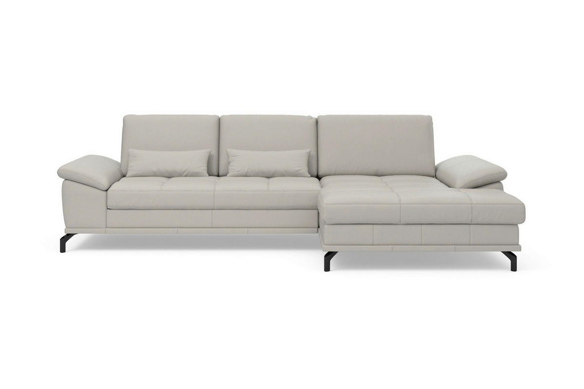 ECKSOFA COSTELLO E Hellgrau Echtleder Nierenkissen, Armteilverstellung, Sitztiefenverstellung  - Hellgrau/Schwarz, Basics, Leder/Textil (301/176cm) - Sit & More