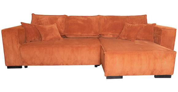 ECKSOFA Terracotta Cord  inkl. Zierkissen, Rückenkissen, Bettkasten, Schlaffunktion, Rücken echt, Liegefläche im Originalstoff  - Terracotta/Braun, KONVENTIONELL, Holz/Textil (293/160cm) - Carryhome