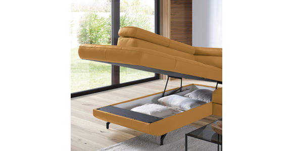 ECKSOFA Senfgelb Echtleder  - Senfgelb/Schwarz, Design, Leder/Metall (220/270cm) - Novel