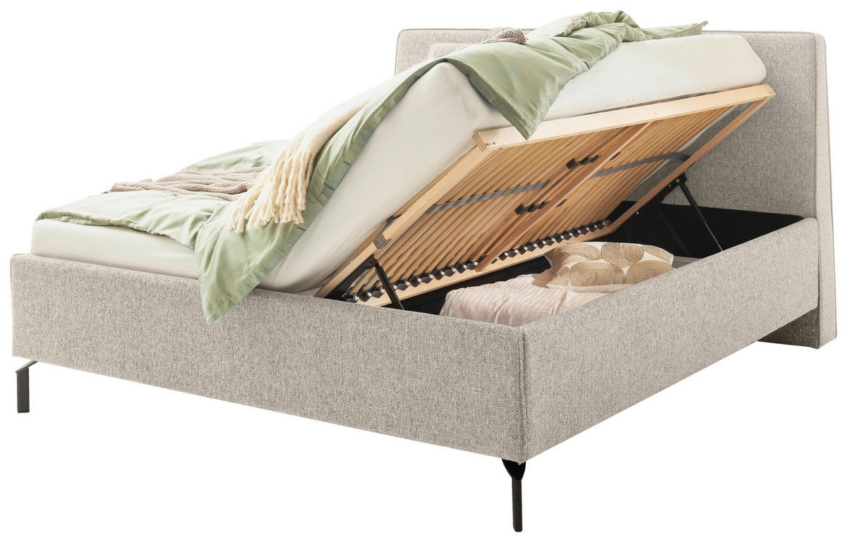 POLSTERBETT Lattenrost, Bettkasten Beige 180/200 cm  - Birkefarben/Beige, Design, Holz/Textil (180/200cm) - Schöner Wohnen