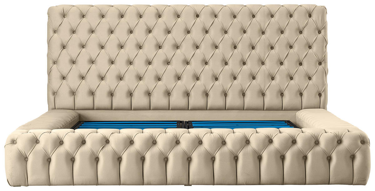 POLSTERBETT gepolstertes Kopfteil, Lattenrost, Bettkasten Naturfarben 180/200 cm  - Blau/Schwarz, MODERN, Kunststoff/Textil (180/200cm) - Livetastic