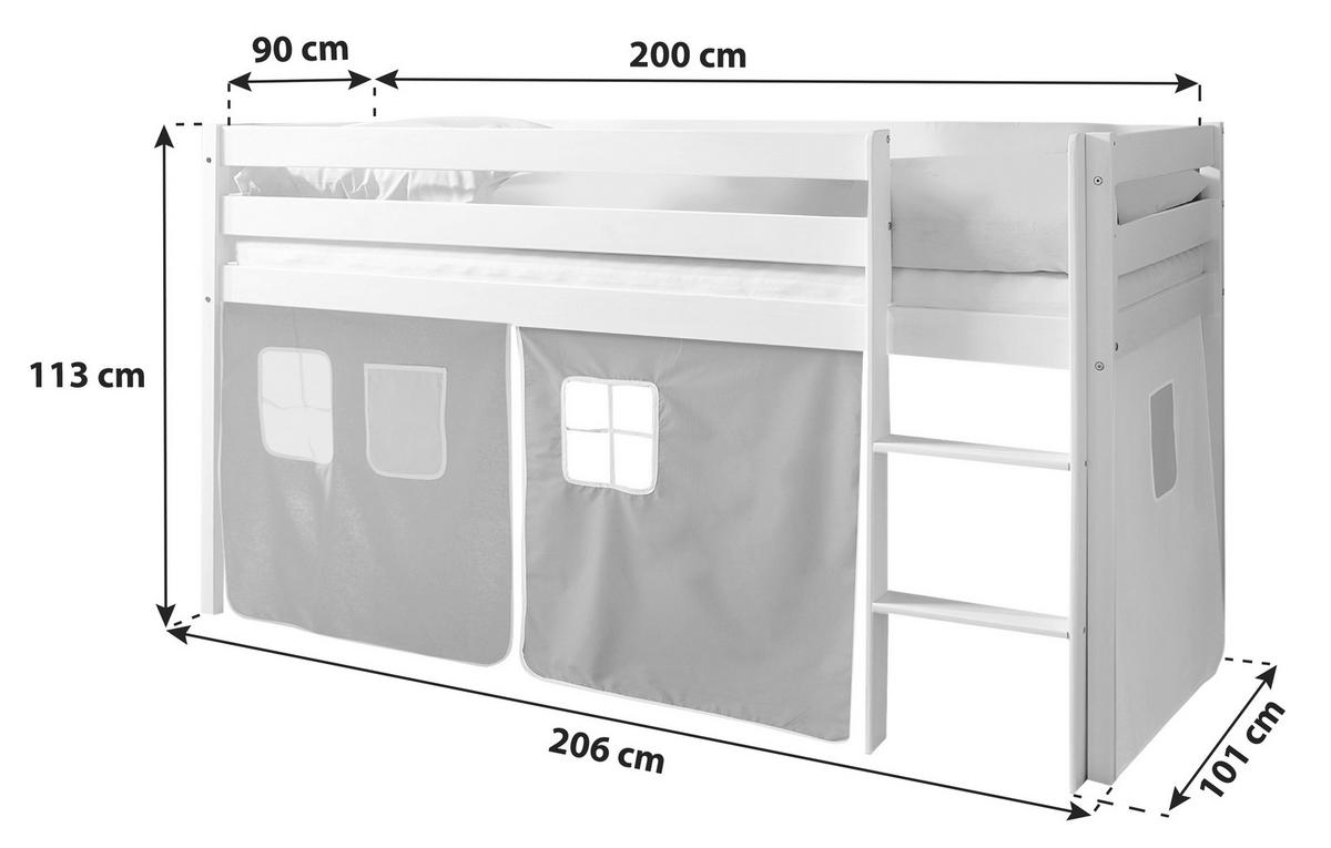 HOCHBETT 90/200 cm,  in Naturfarben, Rosa, Pink, Leiter, Vorhang  - Pink/Naturfarben, Natur, Holz (90/200cm) - MID.YOU