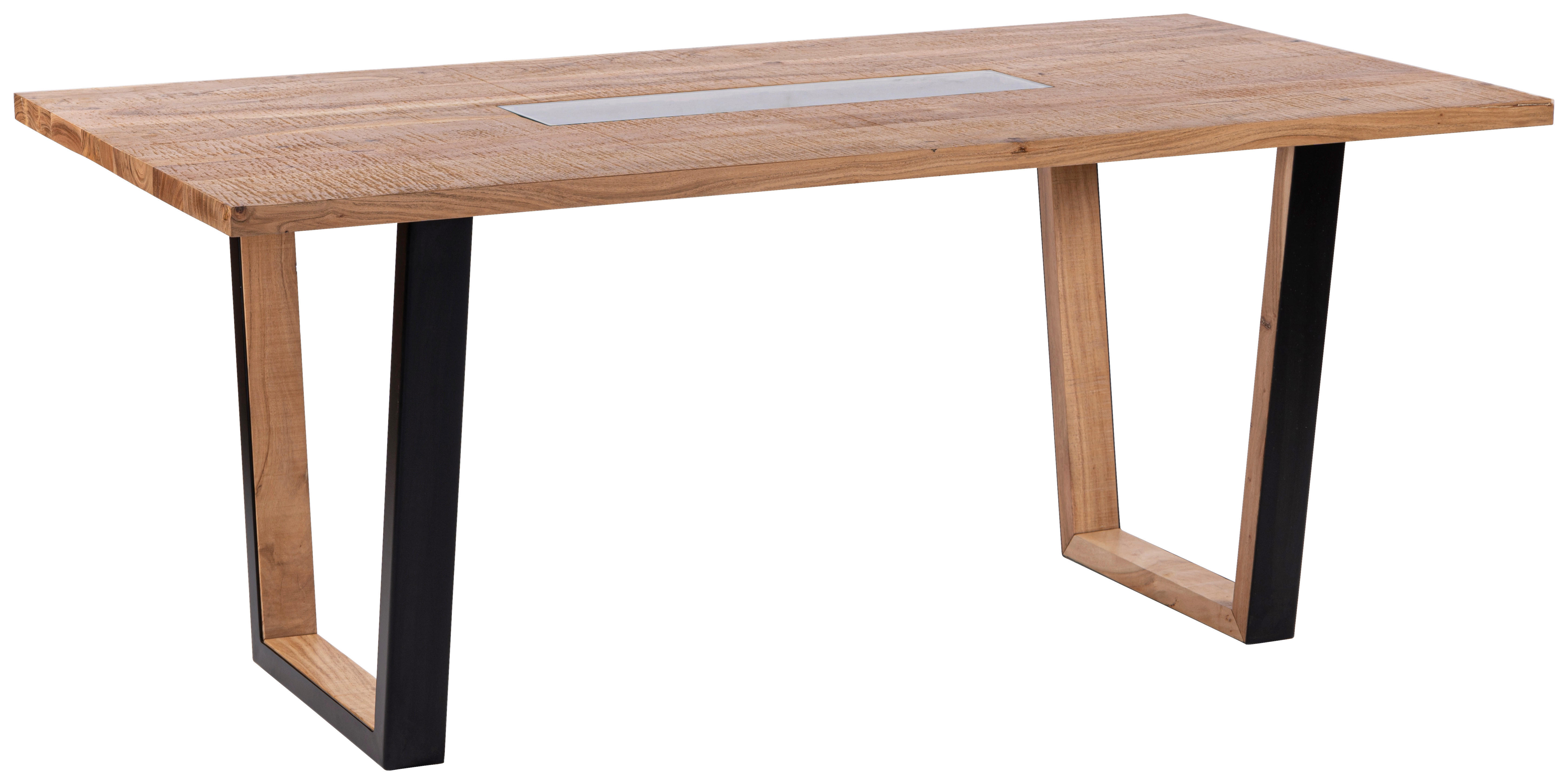 Masă din lemn, metal, sticlă, 180/90/76 cm,   - maro/gri, Natur, sticlă/lemn (180/90/76cm) - Livetastic