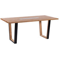 Masă din lemn, metal, sticlă, 180/90/76 cm,   - maro/gri, Natur, sticlă/lemn (180/90/76cm) - Livetastic