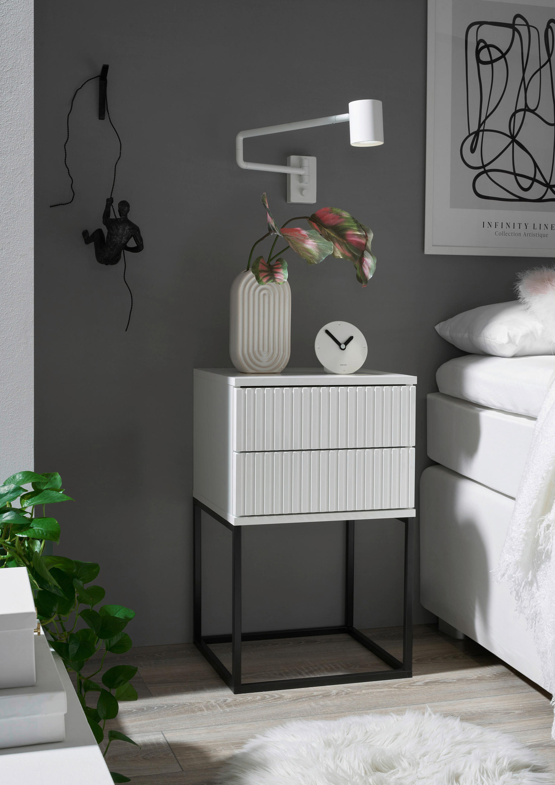 NACHTSCHRANK 40/65/38,5 cm  - Schwarz/Weiß, MODERN, Holzwerkstoff/Metall (40/65/38,5cm) - Livetastic