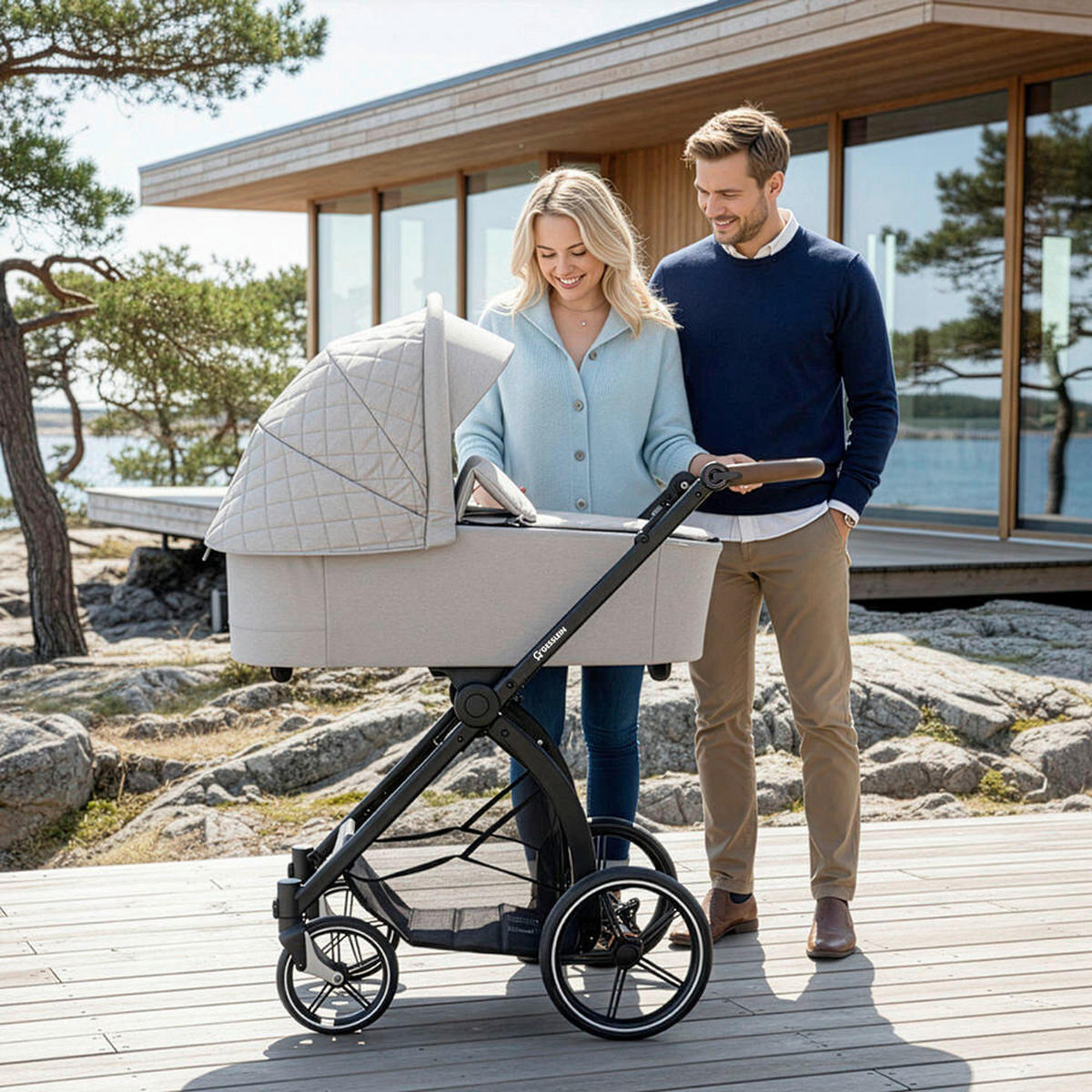 KINDERWAGENSET  FX4 Swing Set  Steingrau  - Hellgrau/Schwarz, Basics, Textil (100/55/130cm) - Gesslein