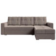 ECKSOFA Taupe Samt  inkl. Rückenkissen, Bettkasten, Schlaffunktion, Rücken echt, Liegefläche im Originalstoff  - Taupe/Chromfarben, KONVENTIONELL, Kunststoff/Textil (233/140cm) - Carryhome