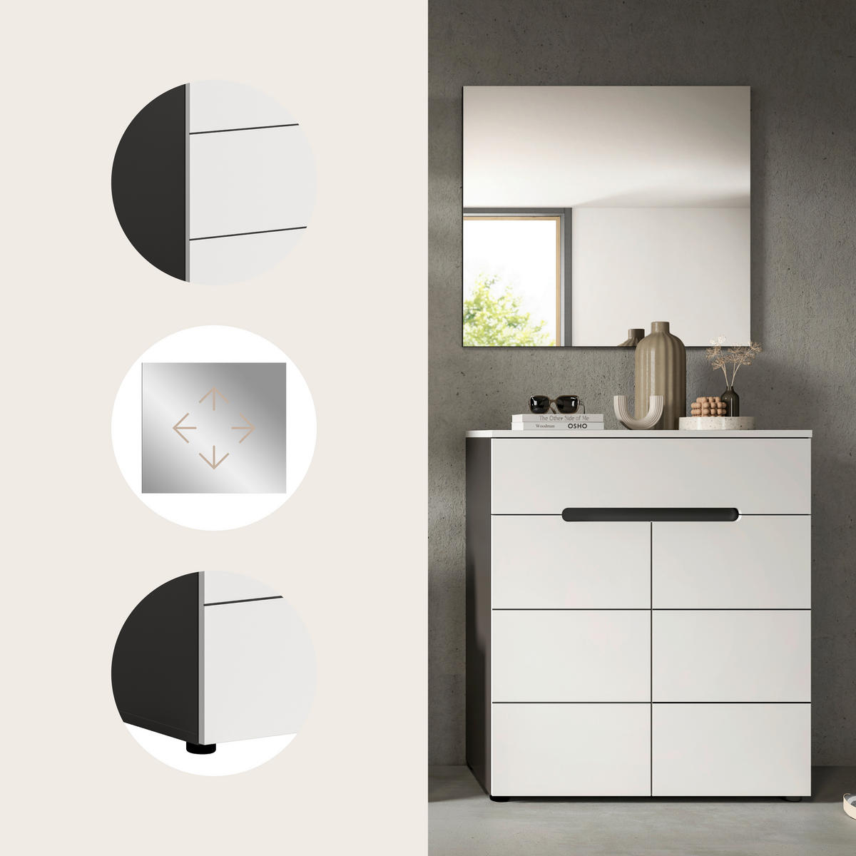 ELŐSZOBAFAL - fehér/szürke, Design, faalapú anyag (80/190/37cm) - Livetastic