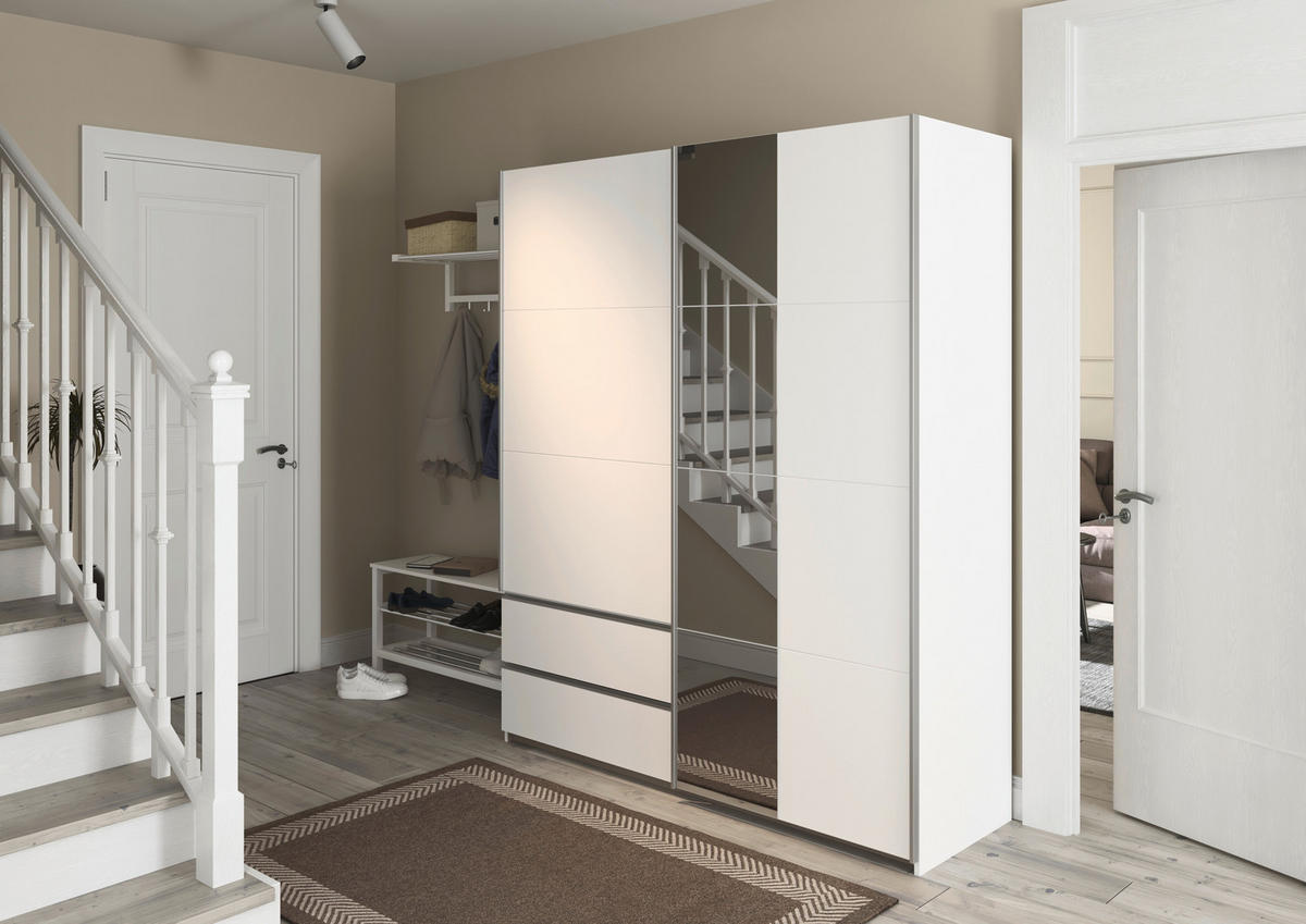 SCHWEBETÜRENSCHRANK in Weiss  - Weiss/Alufarben, Modern, Holzwerkstoff (175/210/59cm) - Rauch Möbel