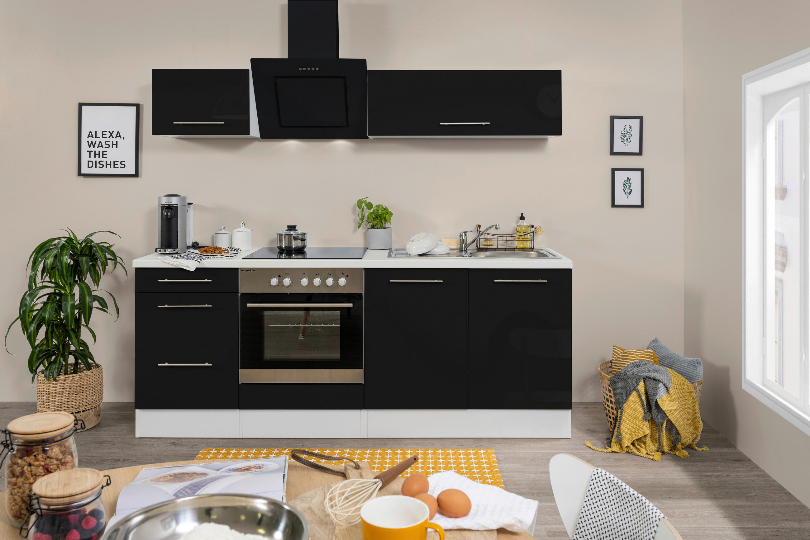 Respekta Küchenblock Premium 2.0 Schwarz, Weiß 210 cm