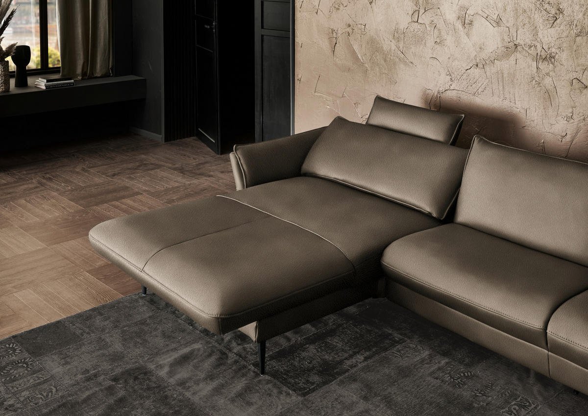 ECKSOFA  in Echtleder Taupe  172/334 cm  - Taupe/Schwarz, Design, Leder/Metall (172/334cm) - Hukla