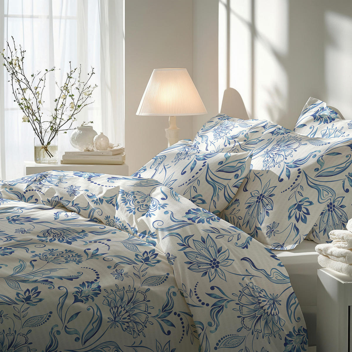 Bettwäsche 2er Set 4-teilig Seersucker 135/200 cm  - Blau, Basics, Textil (135/200cm) - Florella