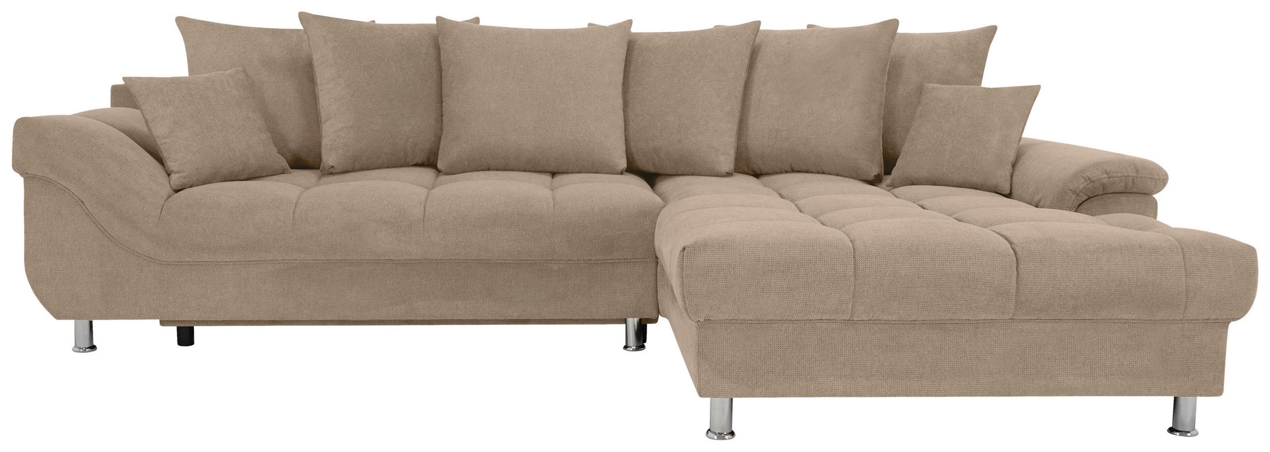 ECKSOFA Taupe Flachgewebe, Mikrofaser  - Taupe/Chromfarben, Design, Kunststoff/Textil (312/198cm) - Livetastic
