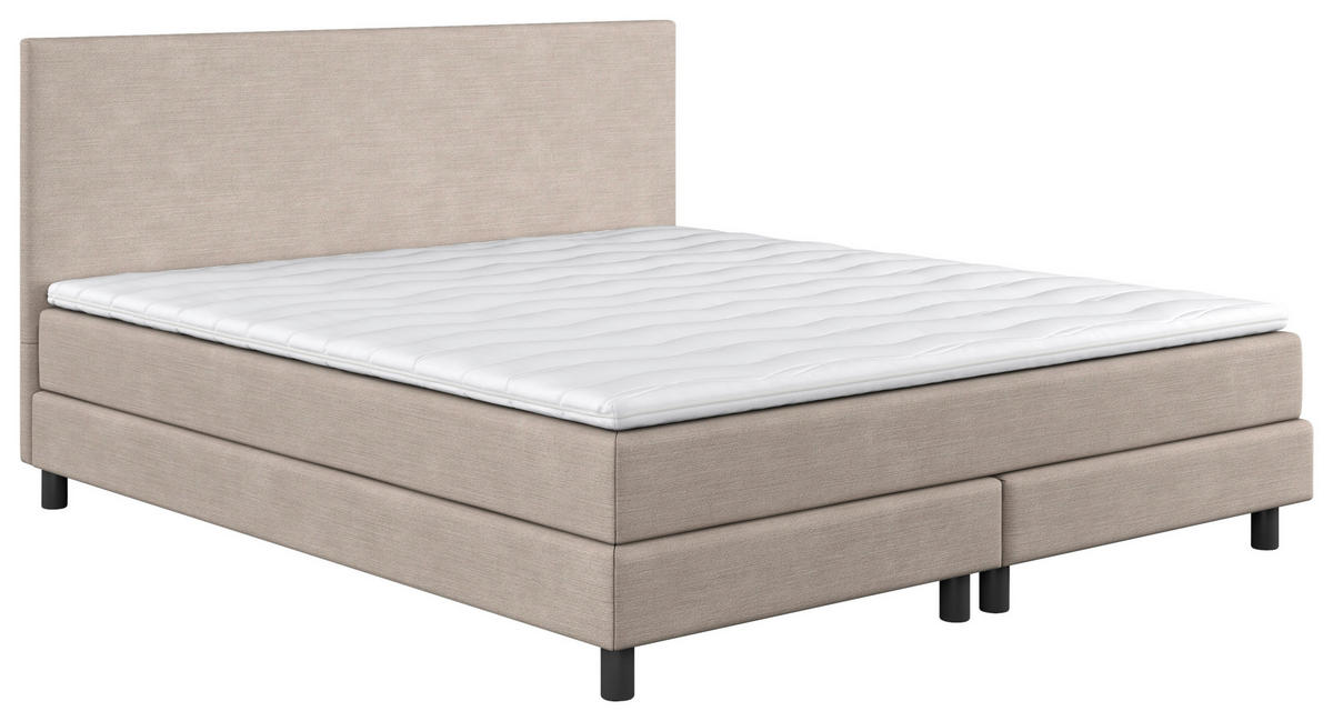 BOXBETT 160/200 cm,  in Beige, Matratze, Topper, H3 = fest  - Beige/Schwarz, MODERN, Holzwerkstoff/Textil (160/200cm) - MID.YOU