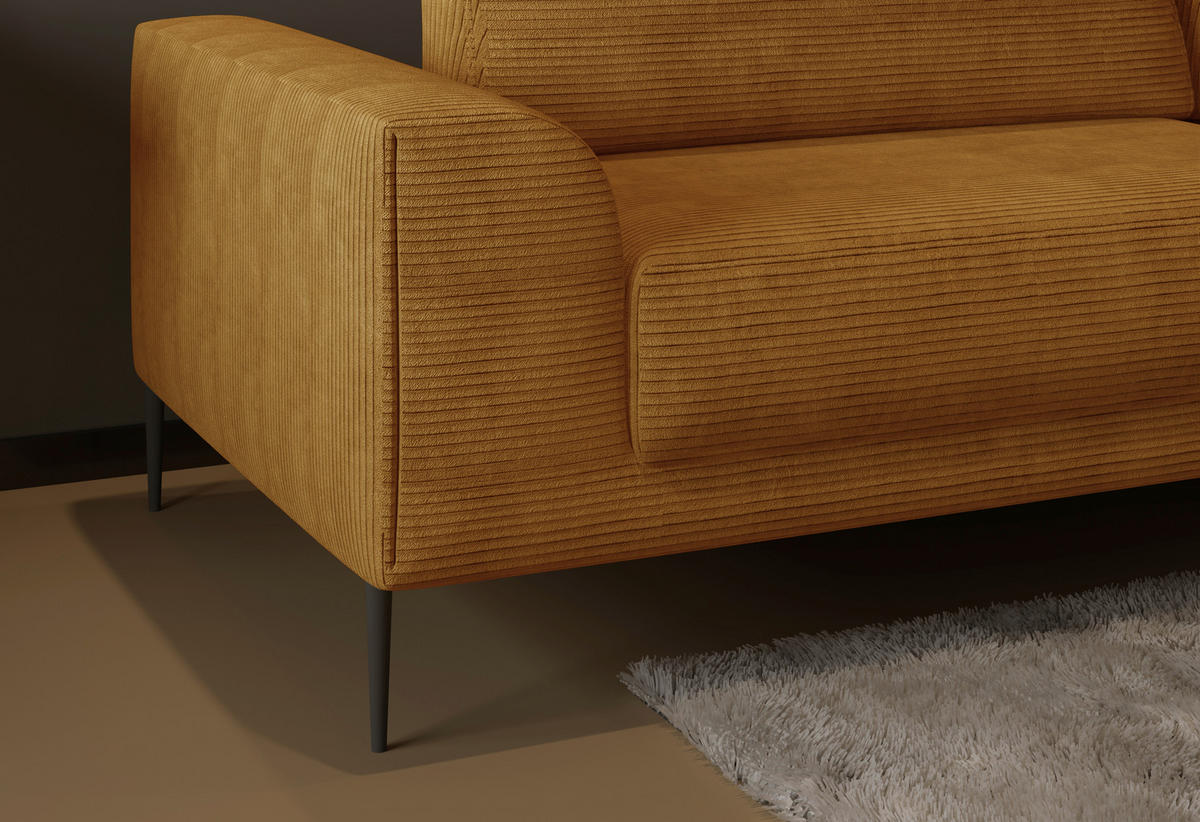 SCHLAFSOFA in Cord Currygelb  - Currygelb/Schwarz, Design, Textil/Metall (250/89/105cm) - Welnova