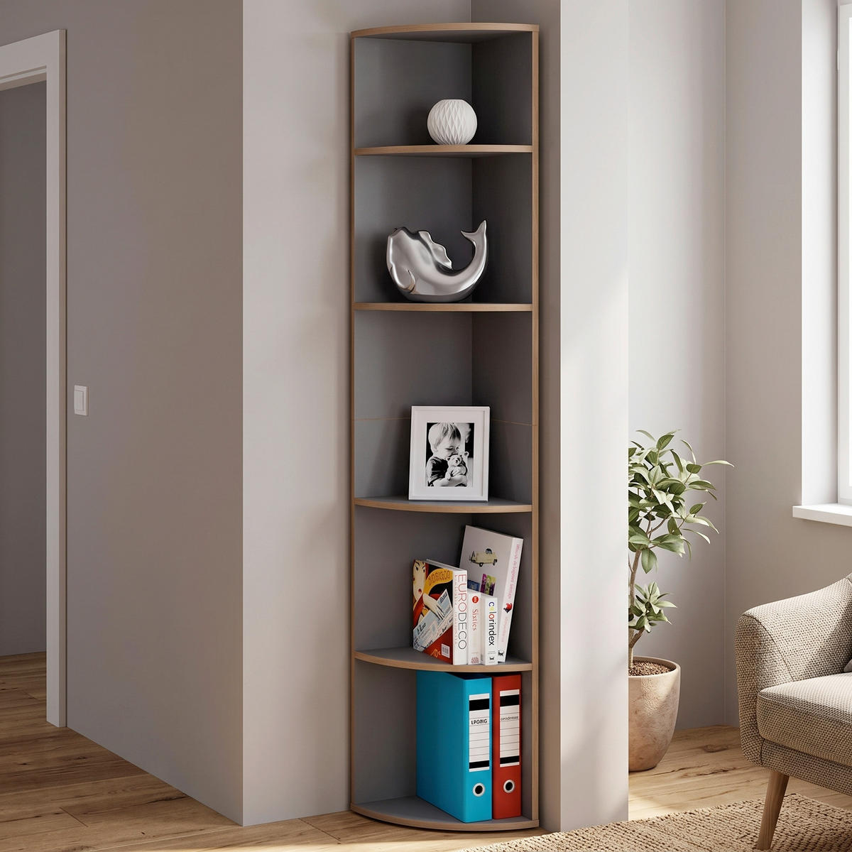 ECKREGAL - Honigeiche/Anthrazit, Design, Holzwerkstoff/Kunststoff (33/183/33cm) - Livetastic