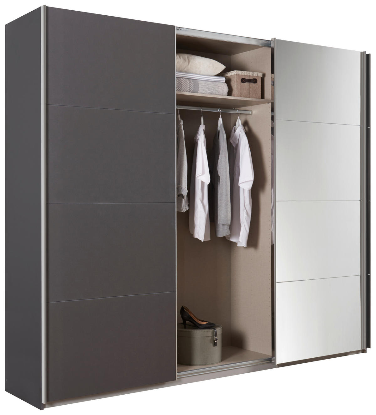 SCHWEBETÜRENSCHRANK  in Dunkelgrau  - Chromfarben/Dunkelgrau, Design, Glas/Holzwerkstoff (270/230/62cm) - Xora