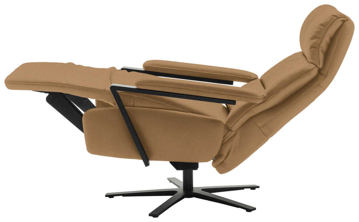 FERNSEHSESSEL  mit Relaxfunktion Echtleder Honig  - Schwarz/Honig, Design, Leder/Metall (74/111/85cm) - Schöner Wohnen