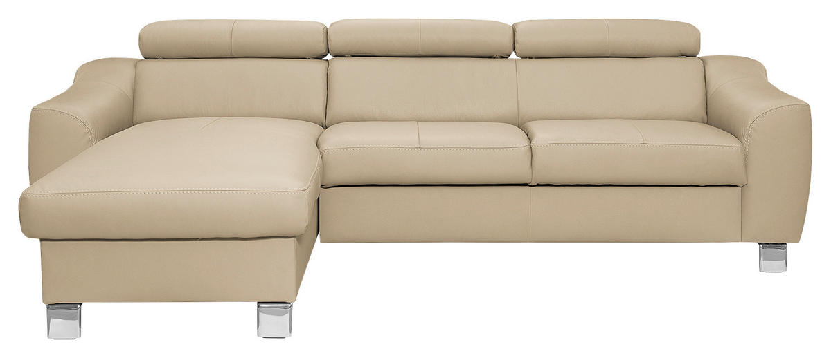 ECKSOFA Schwarz Echtleder Lederlook  - Chromfarben/Schwarz, Design, Leder/Textil (176/242cm) - Livetastic