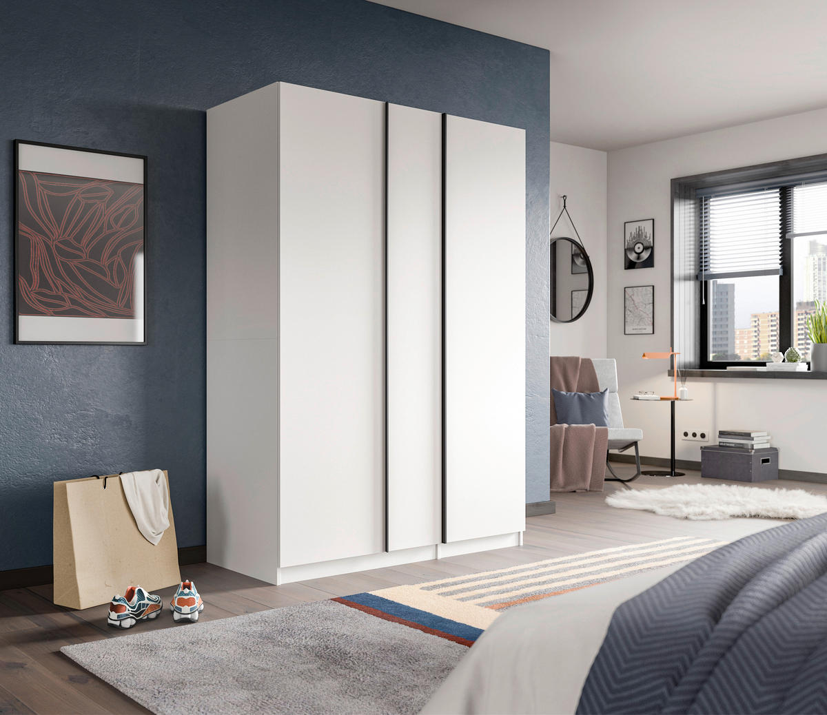 DREHTÜRENSCHRANK 130/183/53 cm,  in Weiß, 3-türig  - Schwarz/Weiß, MODERN, Holzwerkstoff (130/183/53cm) - MID.YOU