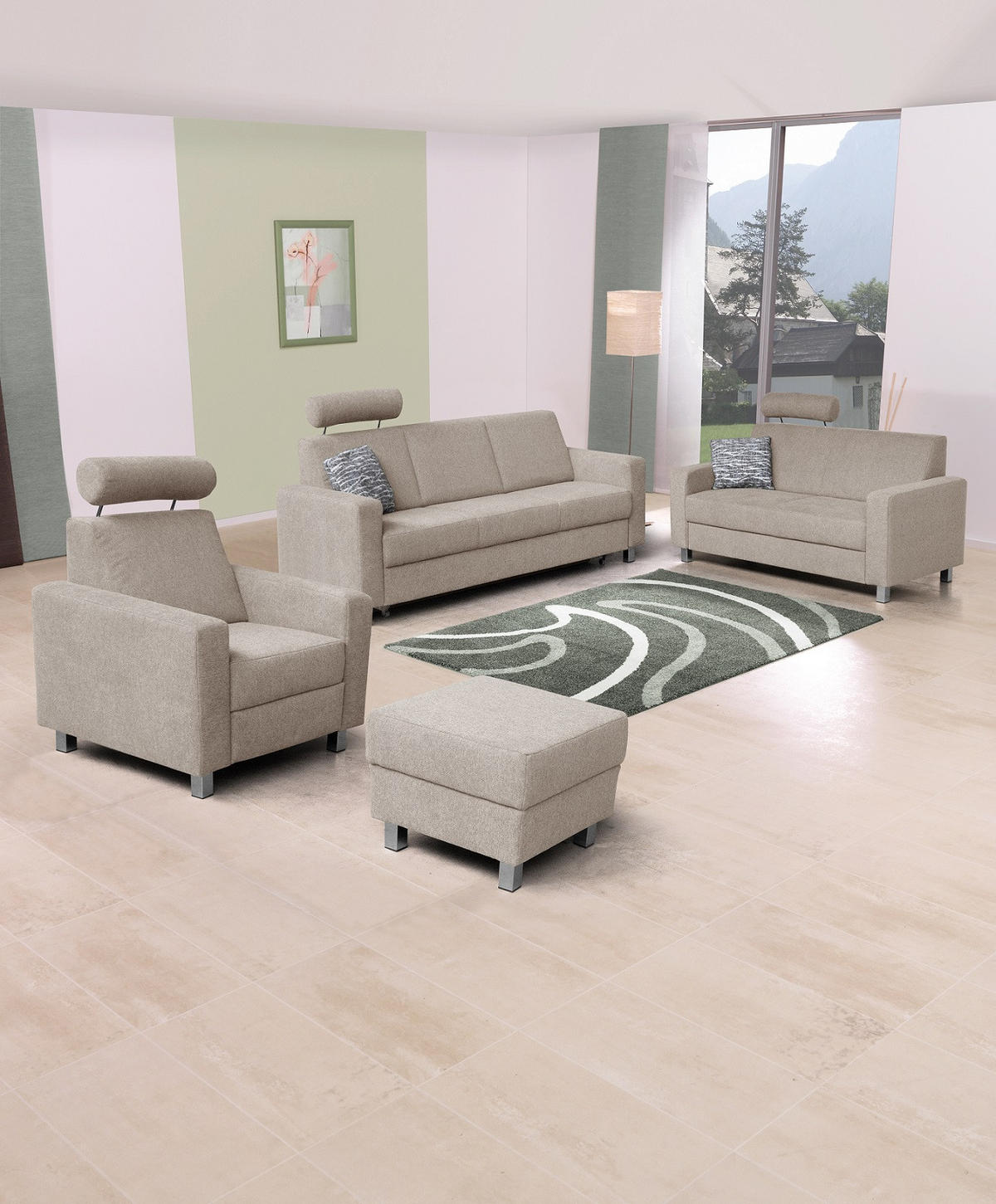 3-SITZER-SOFA in Flachgewebe Beige  - Chromfarben/Beige, Design, Textil/Metall (195/83/85cm) - Xora