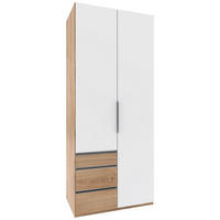 DREHTÜRENSCHRANK 100/216/58 cm,  in Weiß, Plankeneiche, 2 Tür(en)  - Chromfarben/Plankeneiche, MODERN, Holzwerkstoff/Metall (100/216/58cm) - MID.YOU