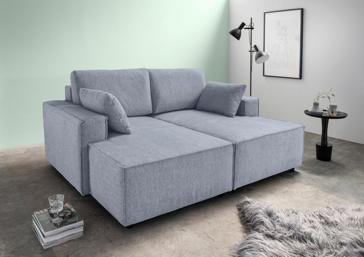 BIGSOFA in Chenille Hellblau  - Schwarz/Hellblau, Modern, Kunststoff/Textil (188/86/154cm) - Livetastic