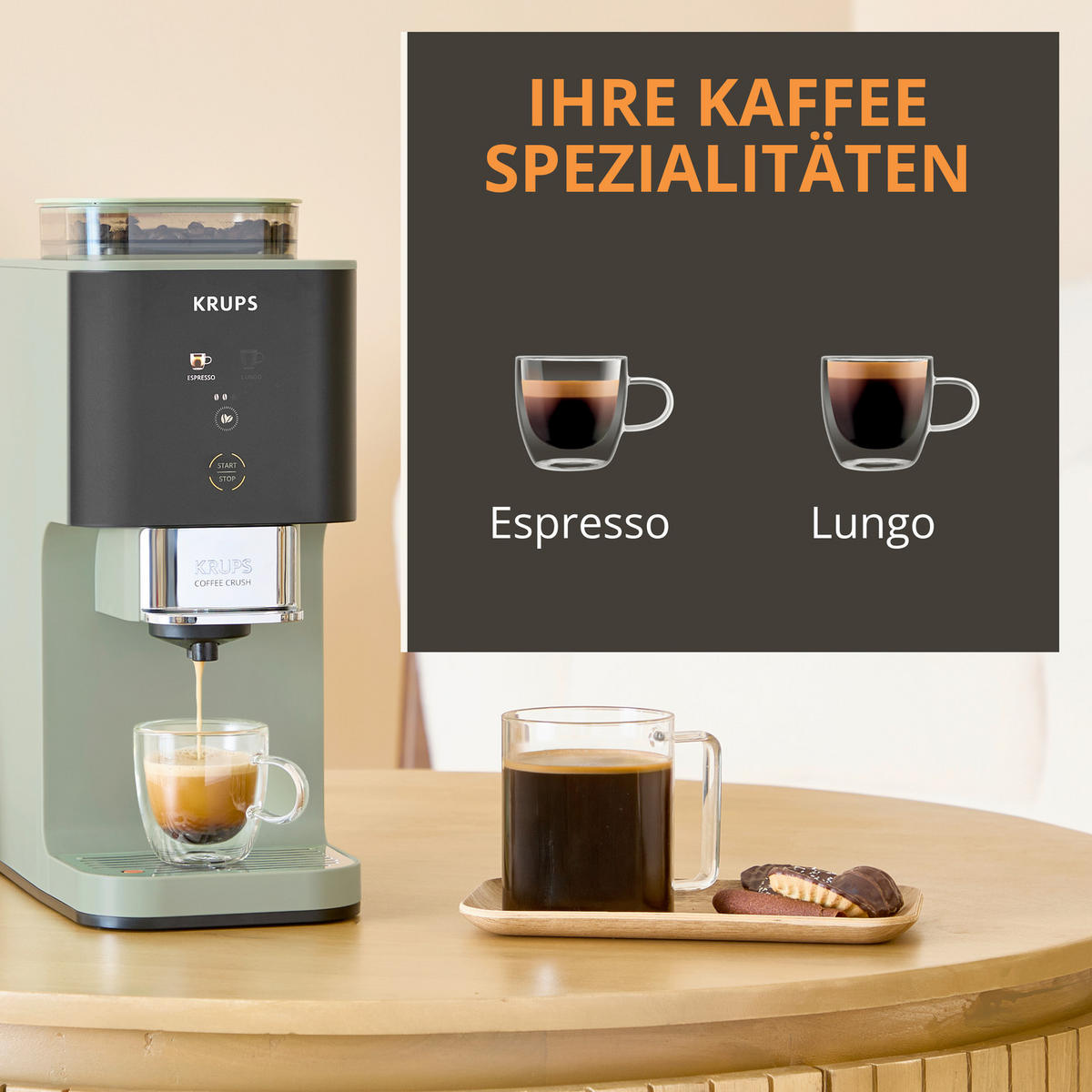 KAFFEEVOLLAUTOMAT Coffee Crush  - Salbeigrün, Basics, Kunststoff (38.5/18.5/41cm) - Krups