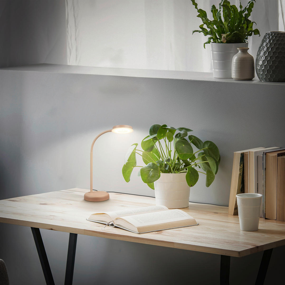 STOLNÍ LED LAMPA, dotykový stmívač, 13/55,5 cm  - béžová, Basics, kov/plast (13/55,5cm)