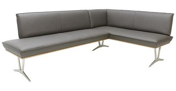 ECKBANK 237/162 cm in Schlammfarben, Eichefarben, Nickelfarben - Edelstahlfarben/Schlammfarben, Design, Leder/Holz (237/162cm) - Ambiente