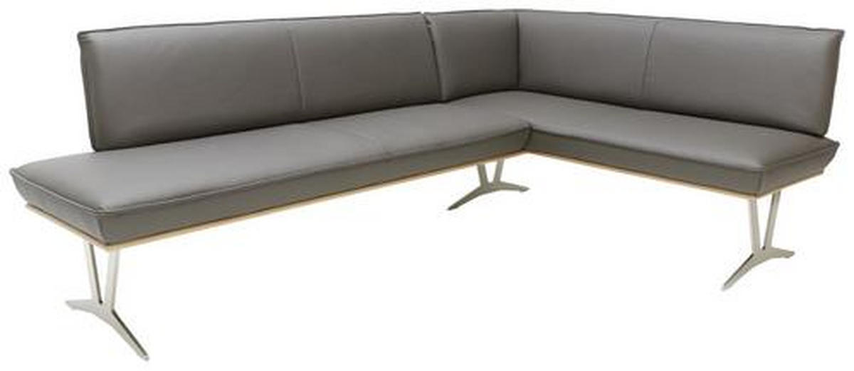 ECKBANK in Holz, Metall, Leder Schlammfarben, Eichefarben, Nickelfarben  - Edelstahlfarben/Schlammfarben, Design, Leder/Holz (237/162cm) - Ambiente