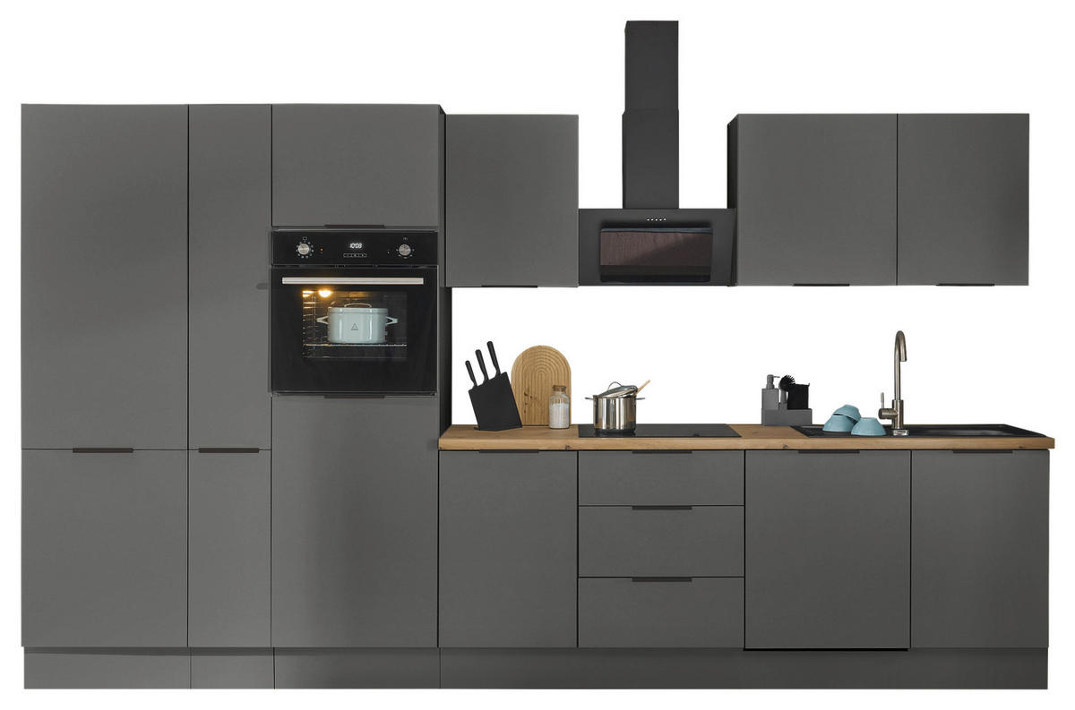 KÜCHENBLOCK   in Graphitfarben  - Schwarz/Graphitfarben, Basics, Holzwerkstoff/Metall (370/211/60cm) - Carryhome