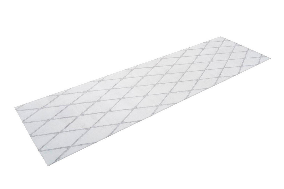 TEPPICH 80/250 cm Vivica 225 Weiß / Graublau Grau, Weiß  - Weiß/Grau, KONVENTIONELL, Textil (80/250cm)