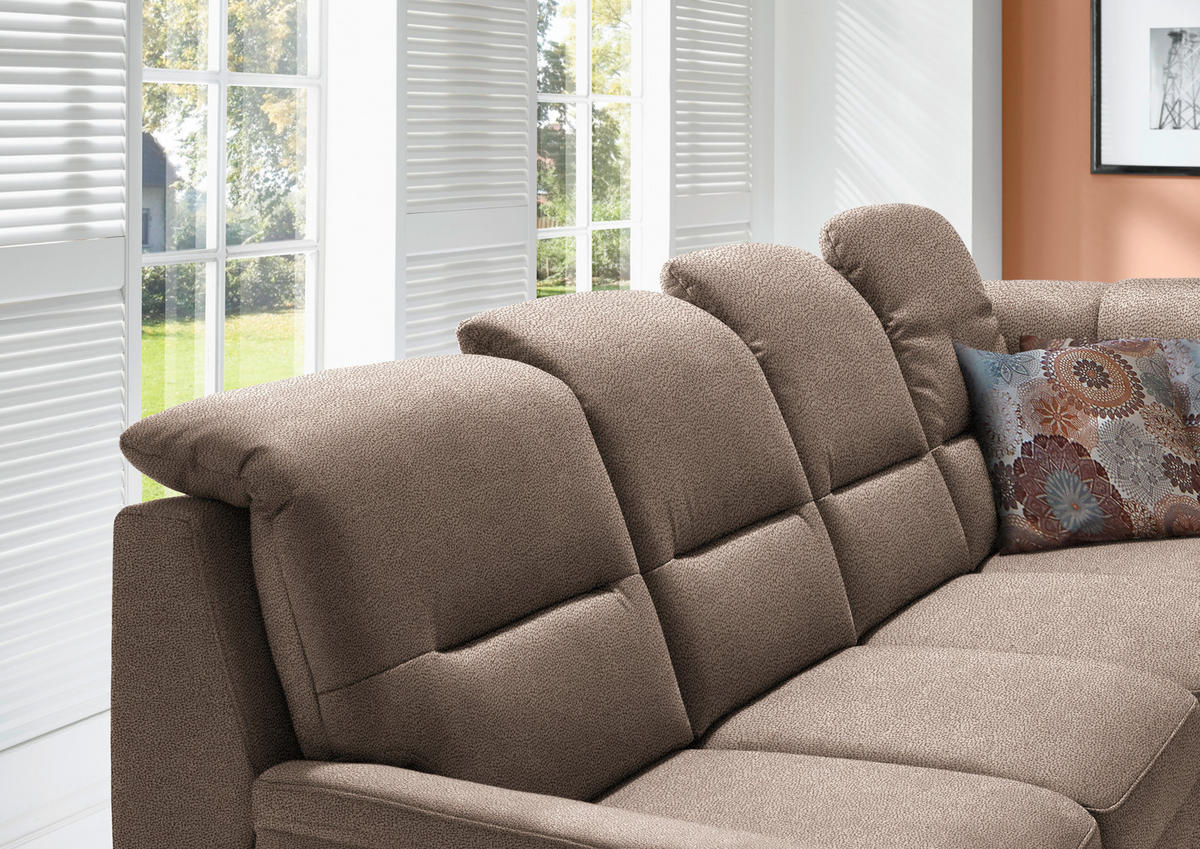 ECKSOFA in Mikrofaser Sandfarben  - Sandfarben/Schwarz, Konventionell, Holz/Textil (303/245cm) - Beldomo Comfort