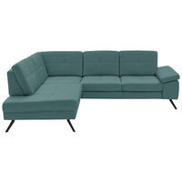 ECKSOFA in Lederlook, Mikrofaser Türkis  194/261 cm  - Türkis/Schwarz, Design, Textil/Metall (194/261cm) - Beldomo System