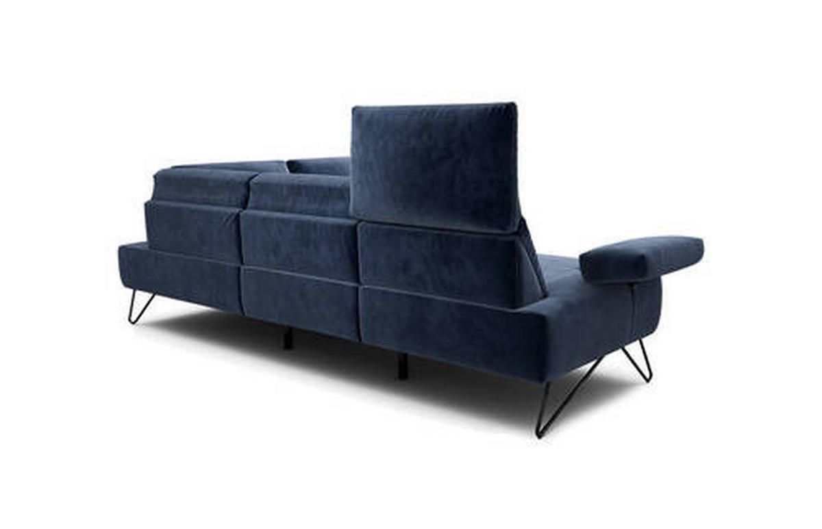 ECKSOFA in Samt Dunkelblau  248-263/193 cm  - Schwarz/Dunkelblau, Design, Textil/Metall (248-263/193cm) - SENSOO