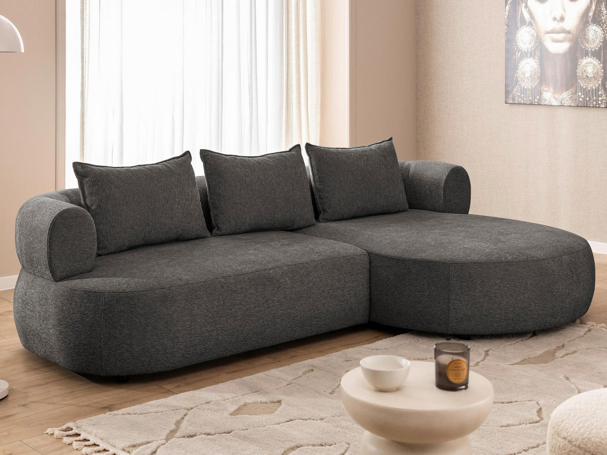 ECKSOFA in Chenille Anthrazit  - Anthrazit/Schwarz, Design, Kunststoff/Textil (256/156cm) - Livetastic