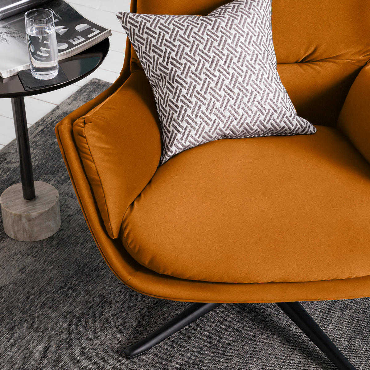 SESSEL in Samt Rostfarben  - Rostfarben/Schwarz, Design, Textil/Metall (83/94/97cm) - home24