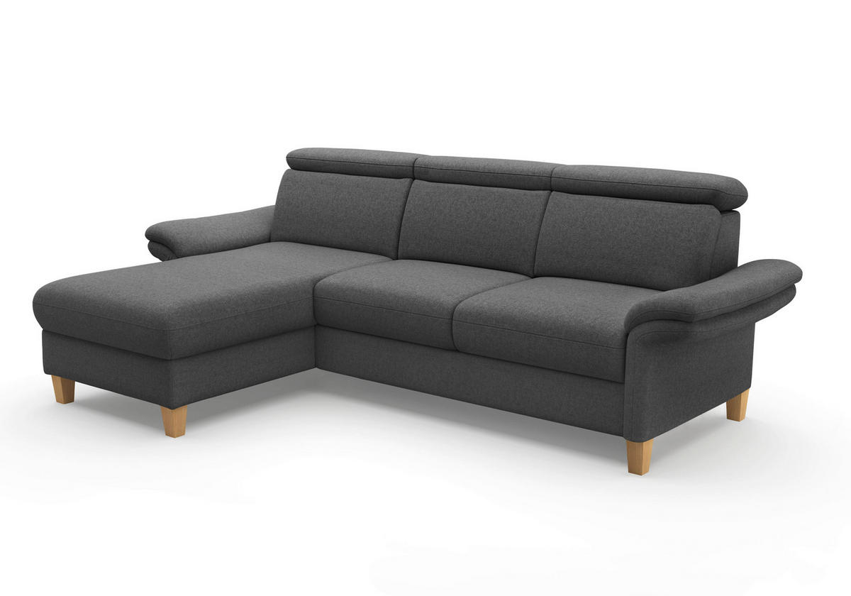 ECKSOFA GLENDALE E Dunkelgrau Flachgewebe  - Eichefarben/Dunkelgrau, KONVENTIONELL, Holz/Textil (166/253cm) - Sit & More